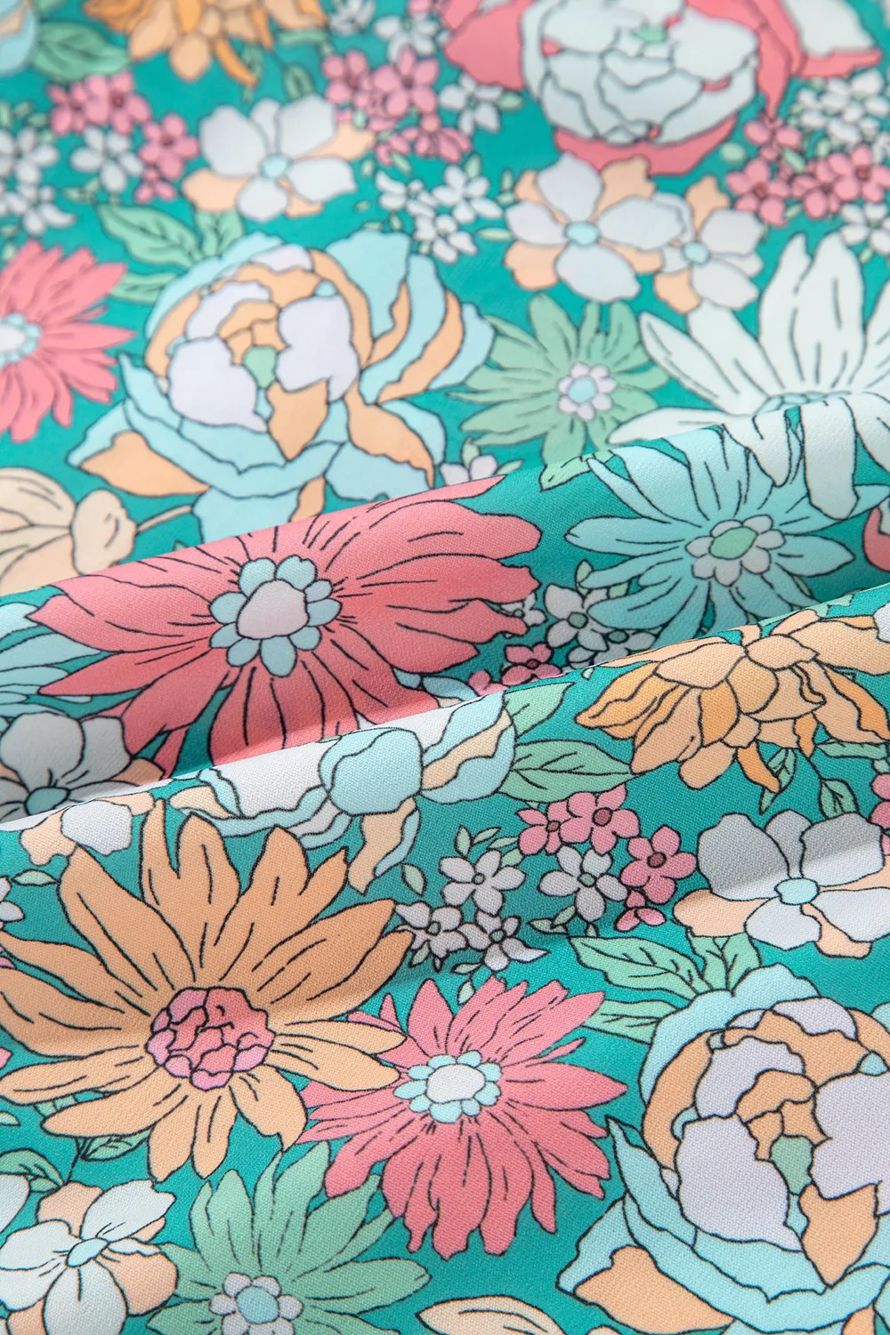Multicolour Notched Neck Puff Short Sleeve Floral Blouse, image 6