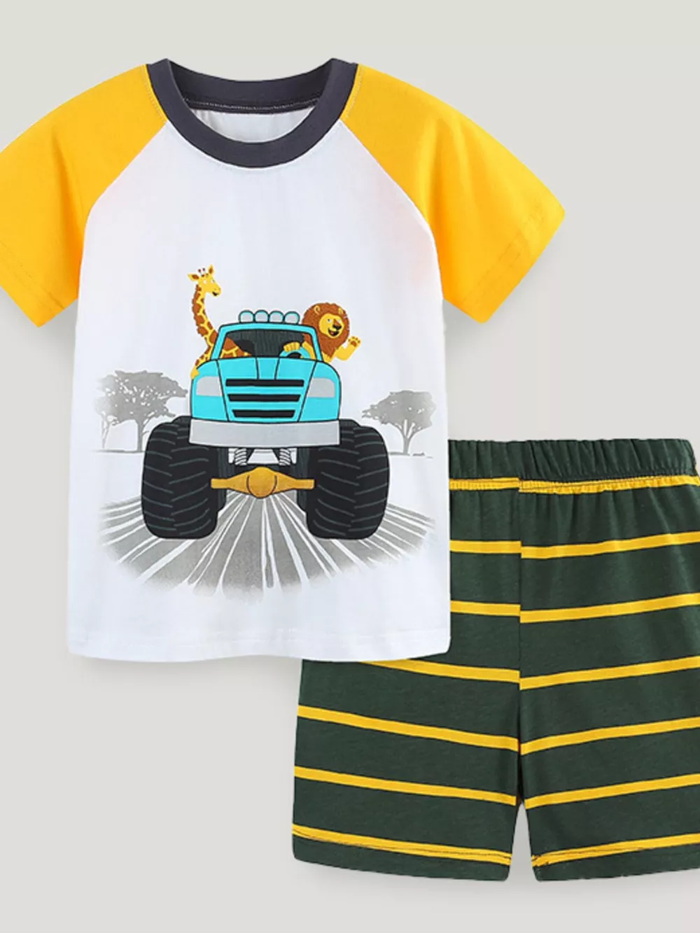 Kids' Monster Truck and Animal Graphic Tee and Shorts Pajama Set