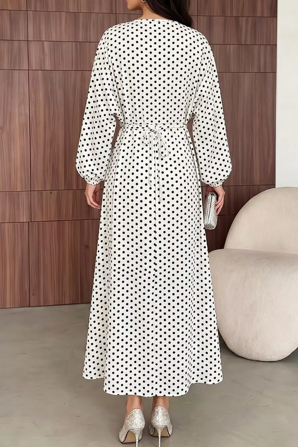 Polka Dot Long Sleeve Maxi Dress, image 3