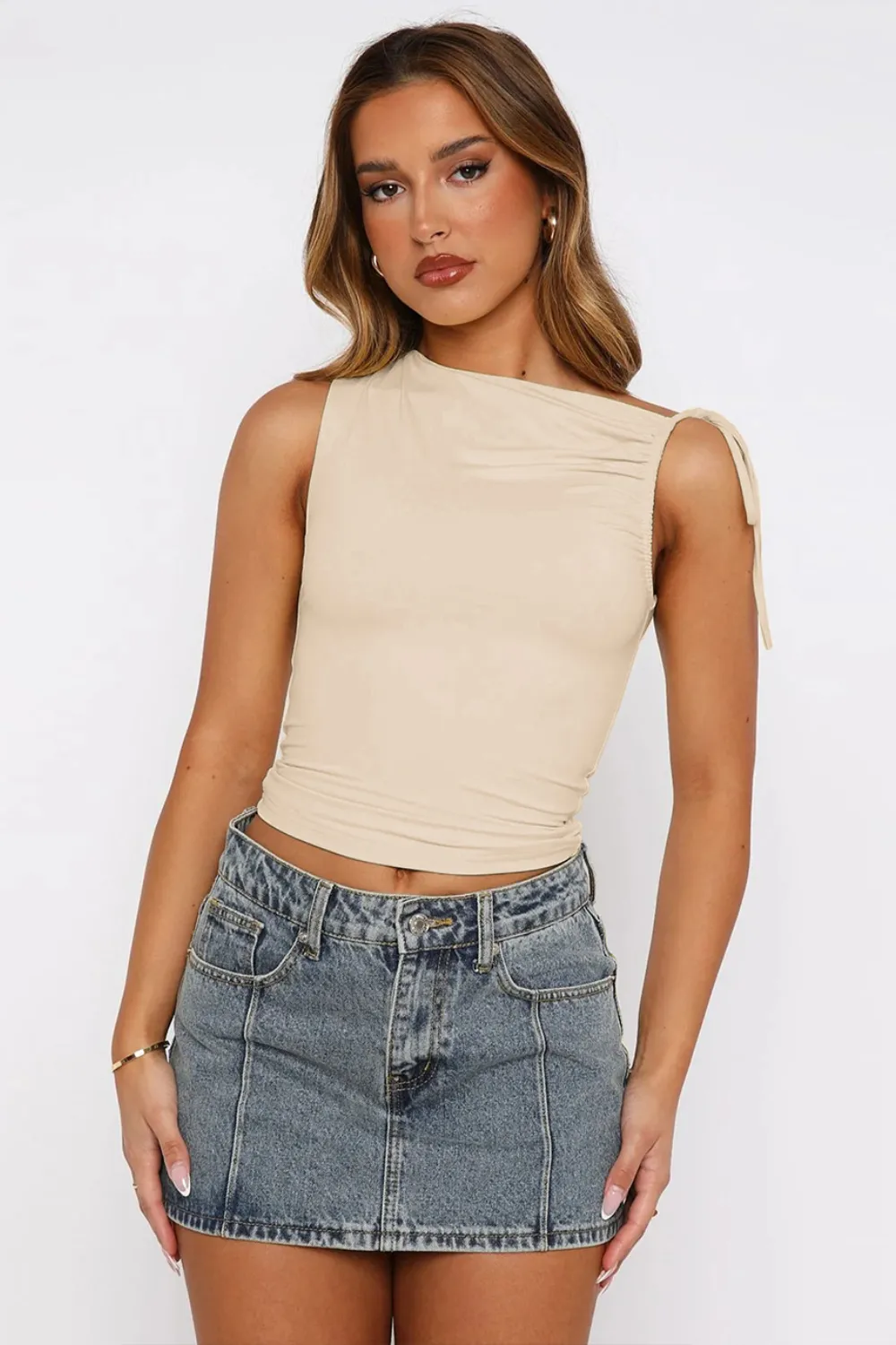 Ruched Tied Solid Color Tank, image 4