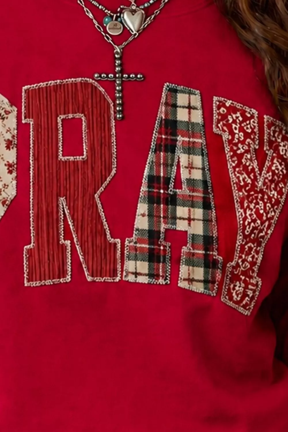 Floral Buffalo Plaid Striped Embroidered Patch Western Sweatshirt, image 3