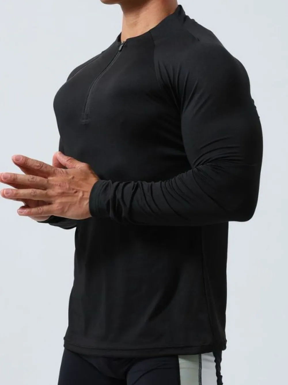 Men's Plus Size Quarter Zip Long Sleeve Top