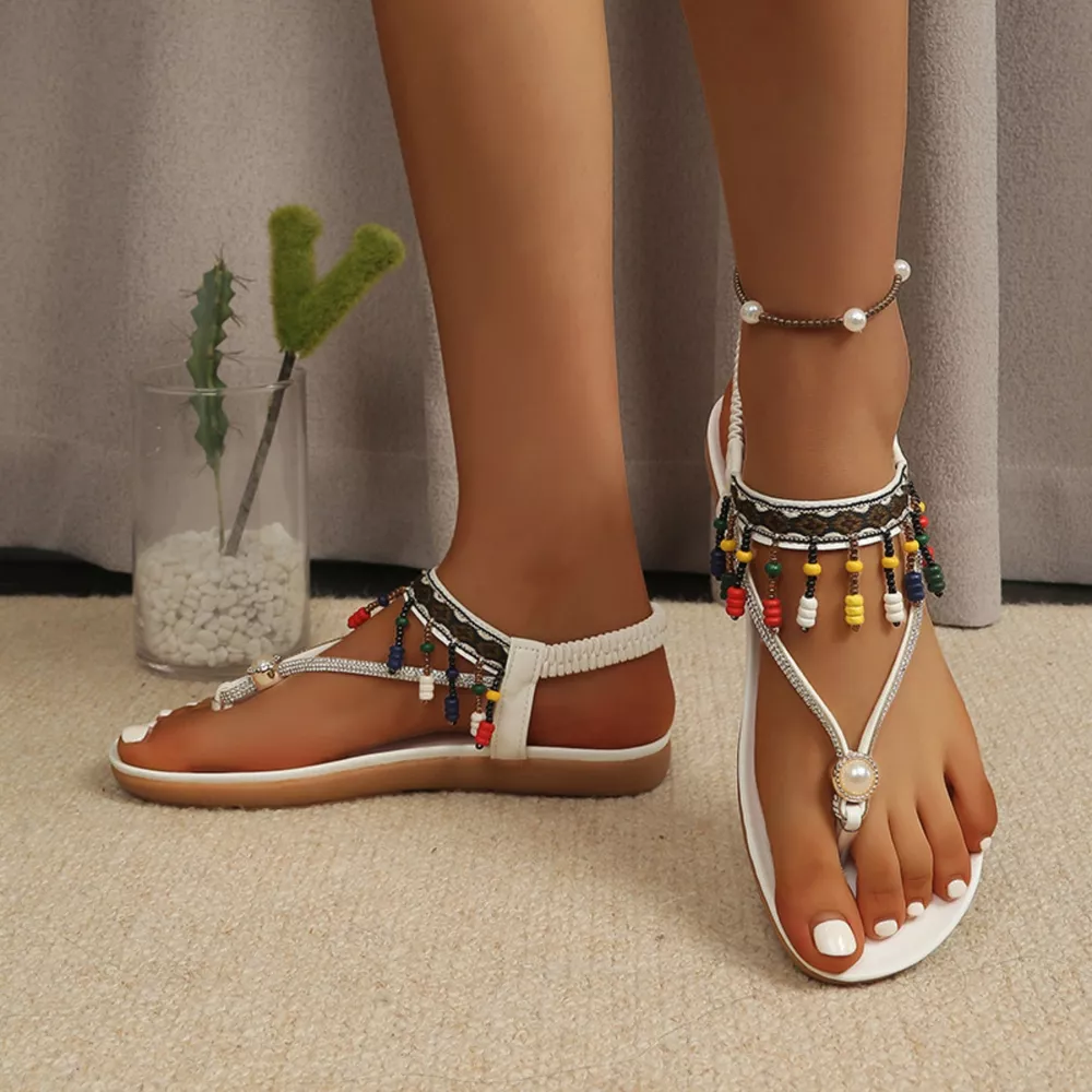 Beaded Ankle Strap Thong Sandals, image 13