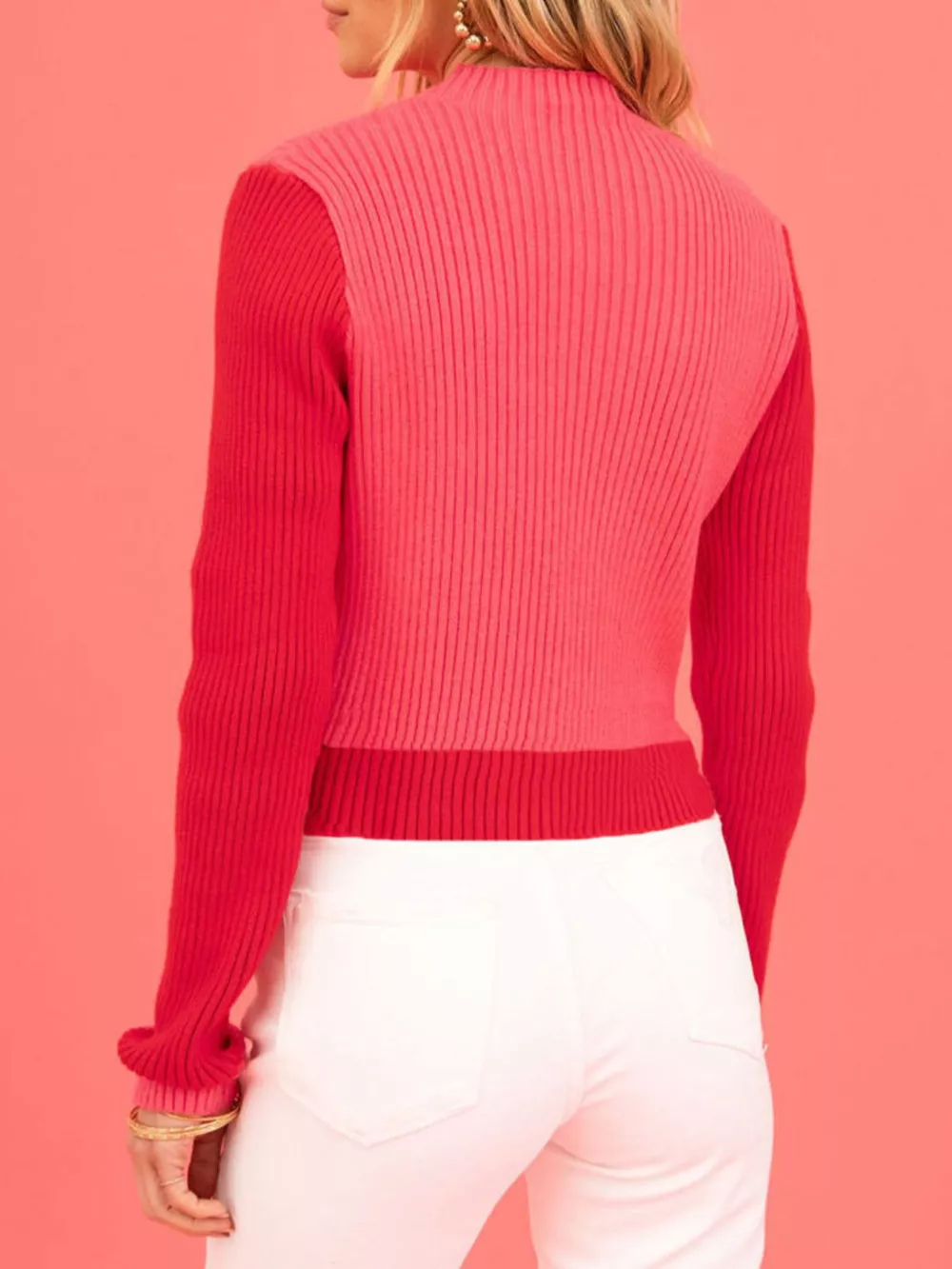 Color-Block Heart Pattern Ribbed Knit Sweater, image 3