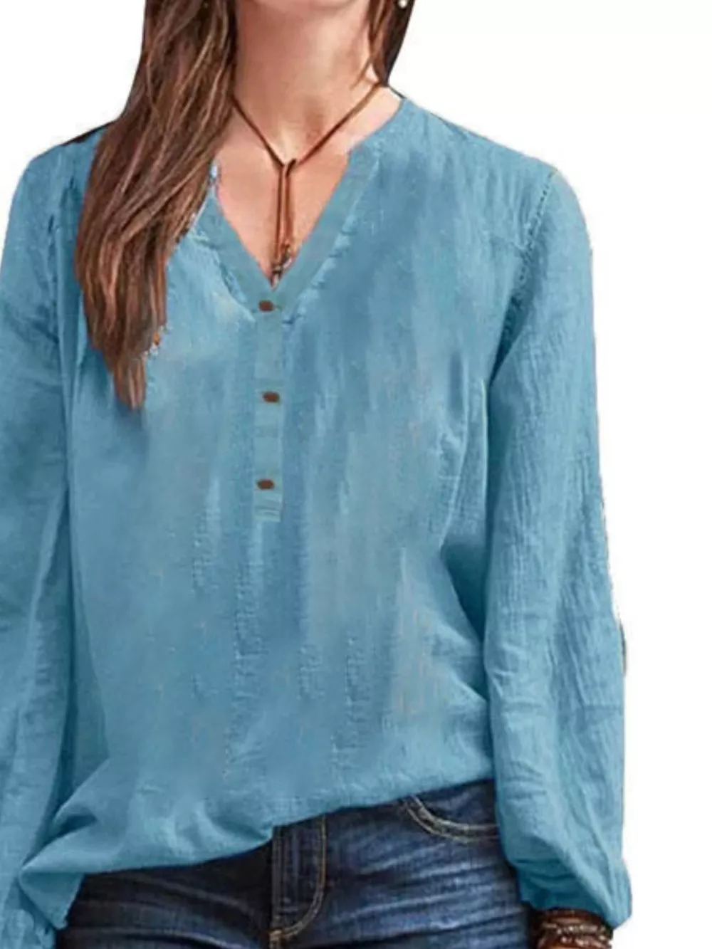 Full Size Notched Long Sleeve Blouse Plus Size, image 3