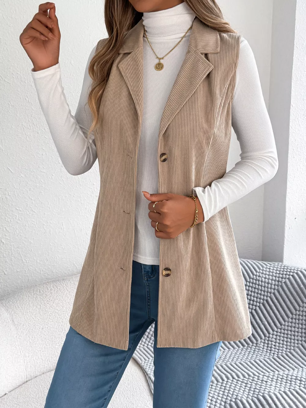 Button-Front Longline Vest Coat, image 6