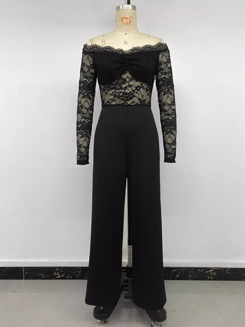Off-Shoulder Lace Long Sleeve Wide-Leg Jumpsuit, image 8