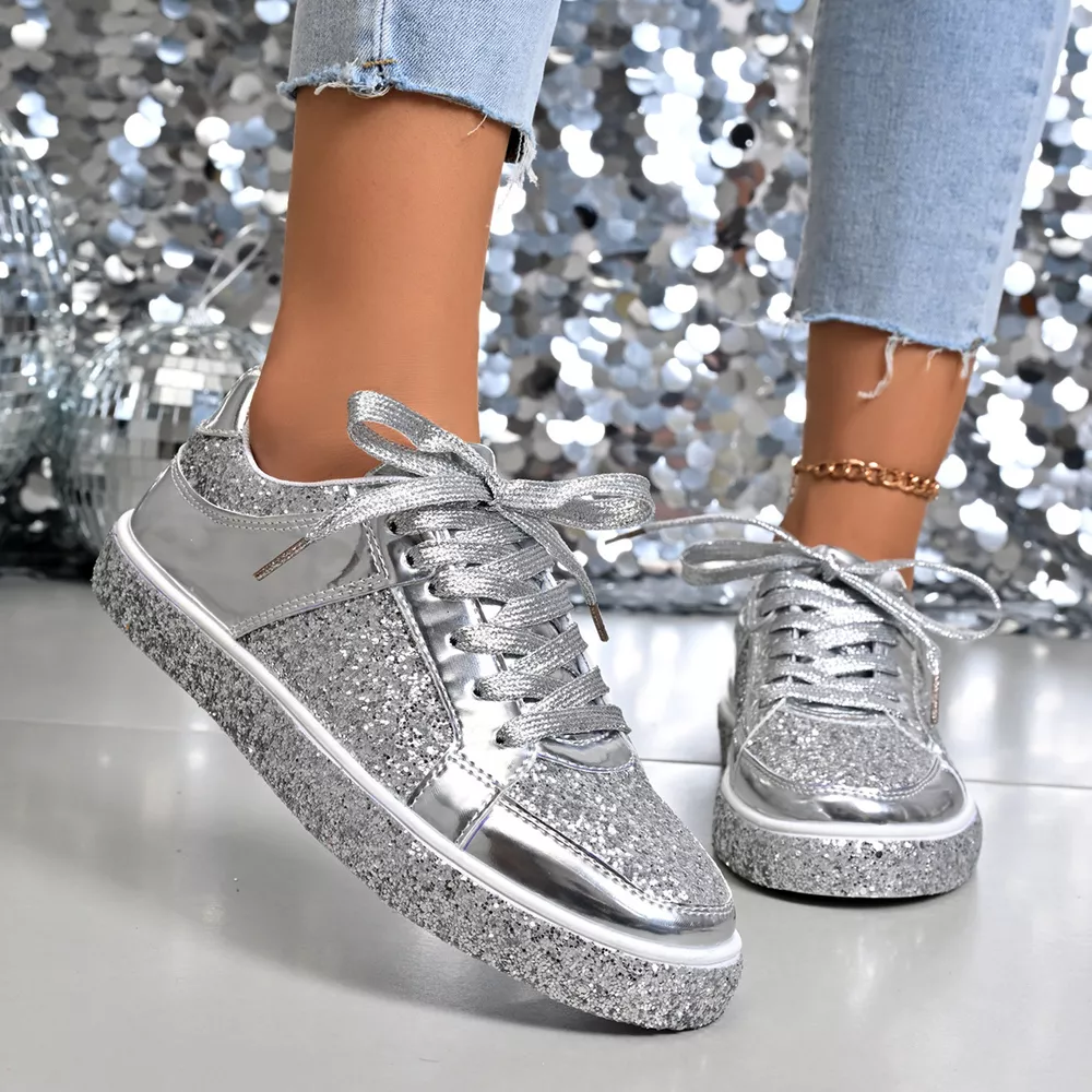 Sequin Lace Up Sneakers, image 5