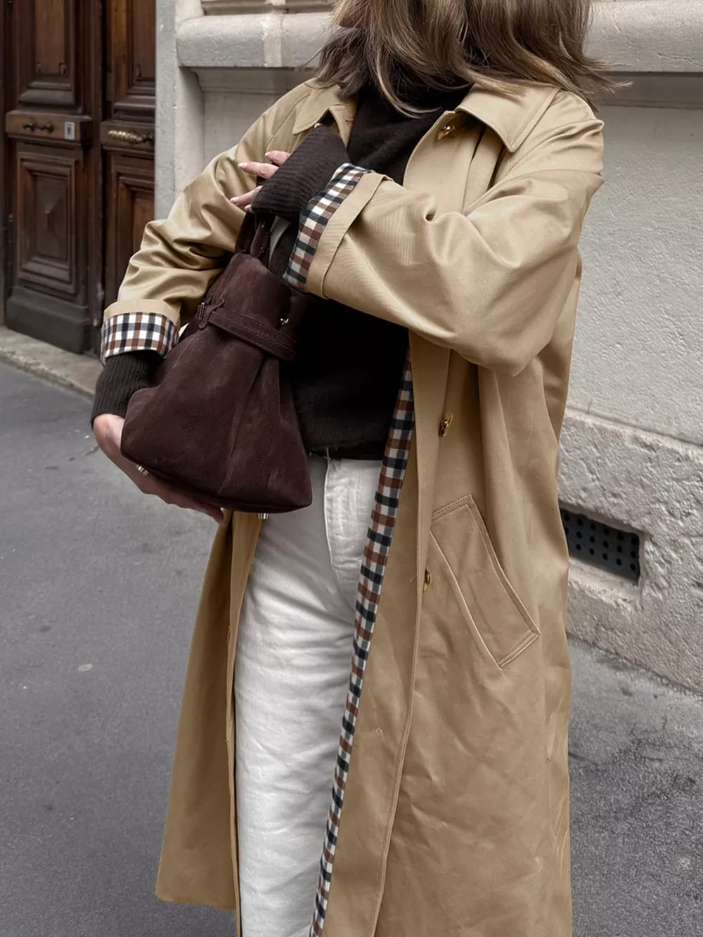 Checkered Lining Button Up Trench Coat, image 4