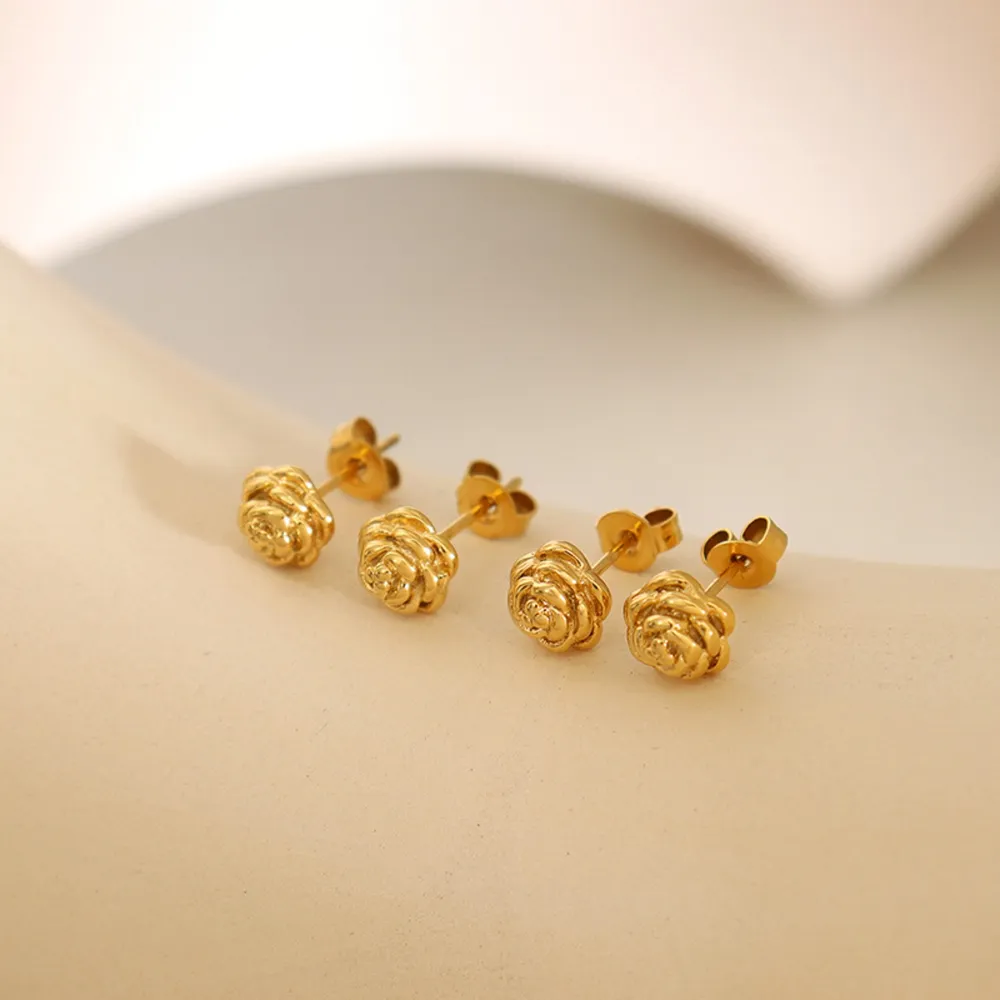 Titanium Steel Rose Stud Earrings, image 4