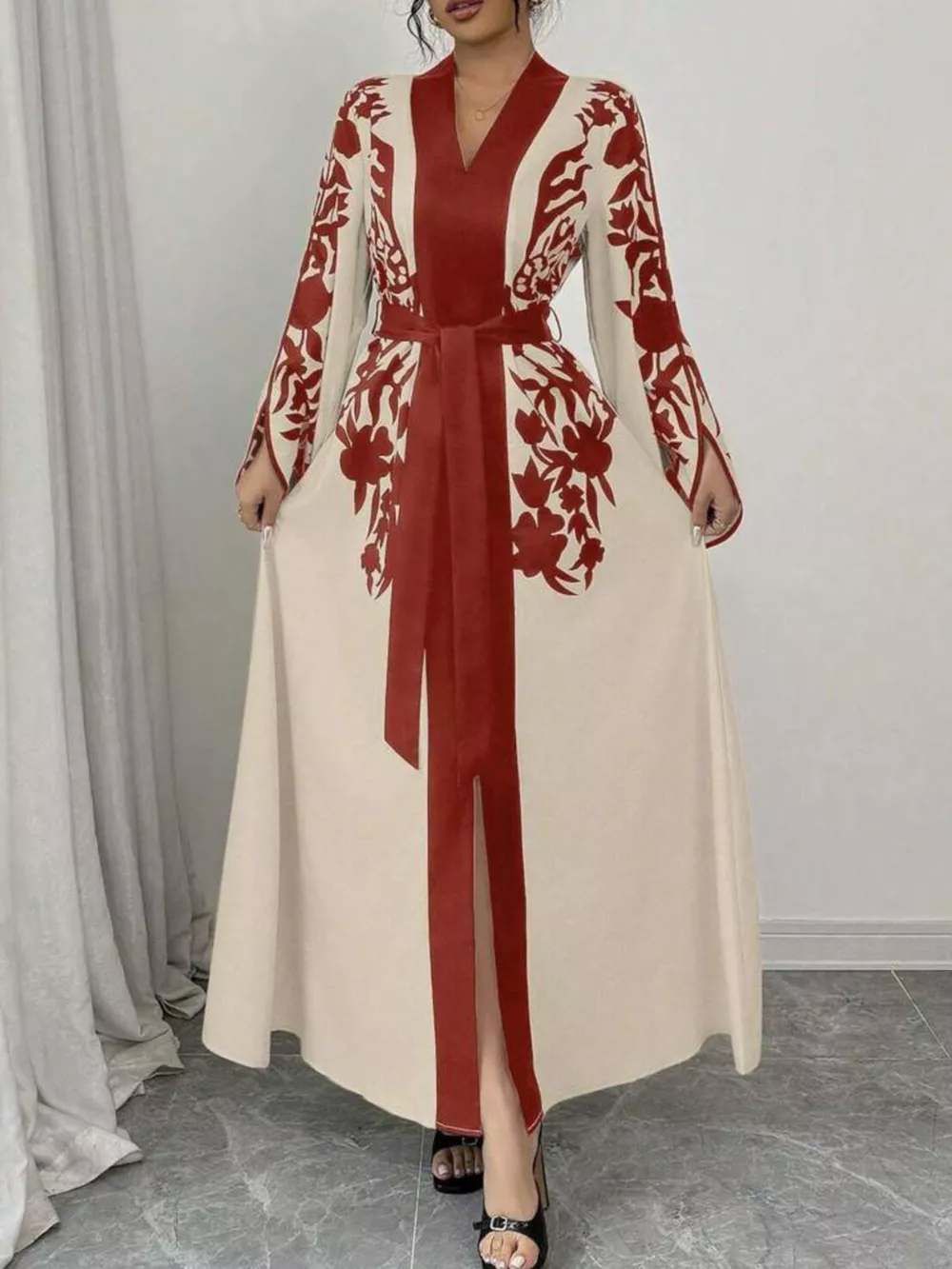 Printed Tie Waist Maxi Dress, image 9