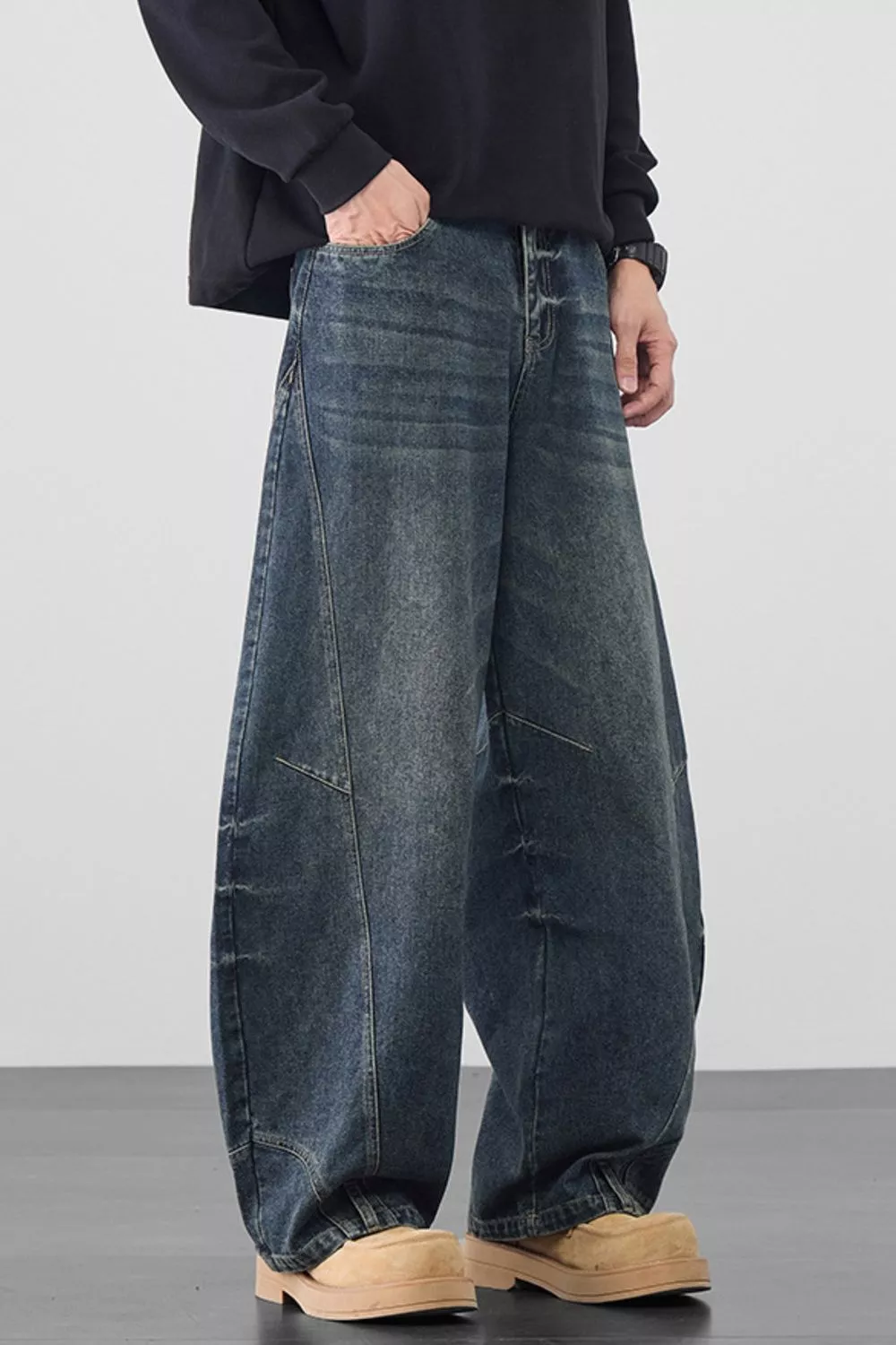 Men's Plus Size Vintage Washed Wide Leg Jeans, image 5