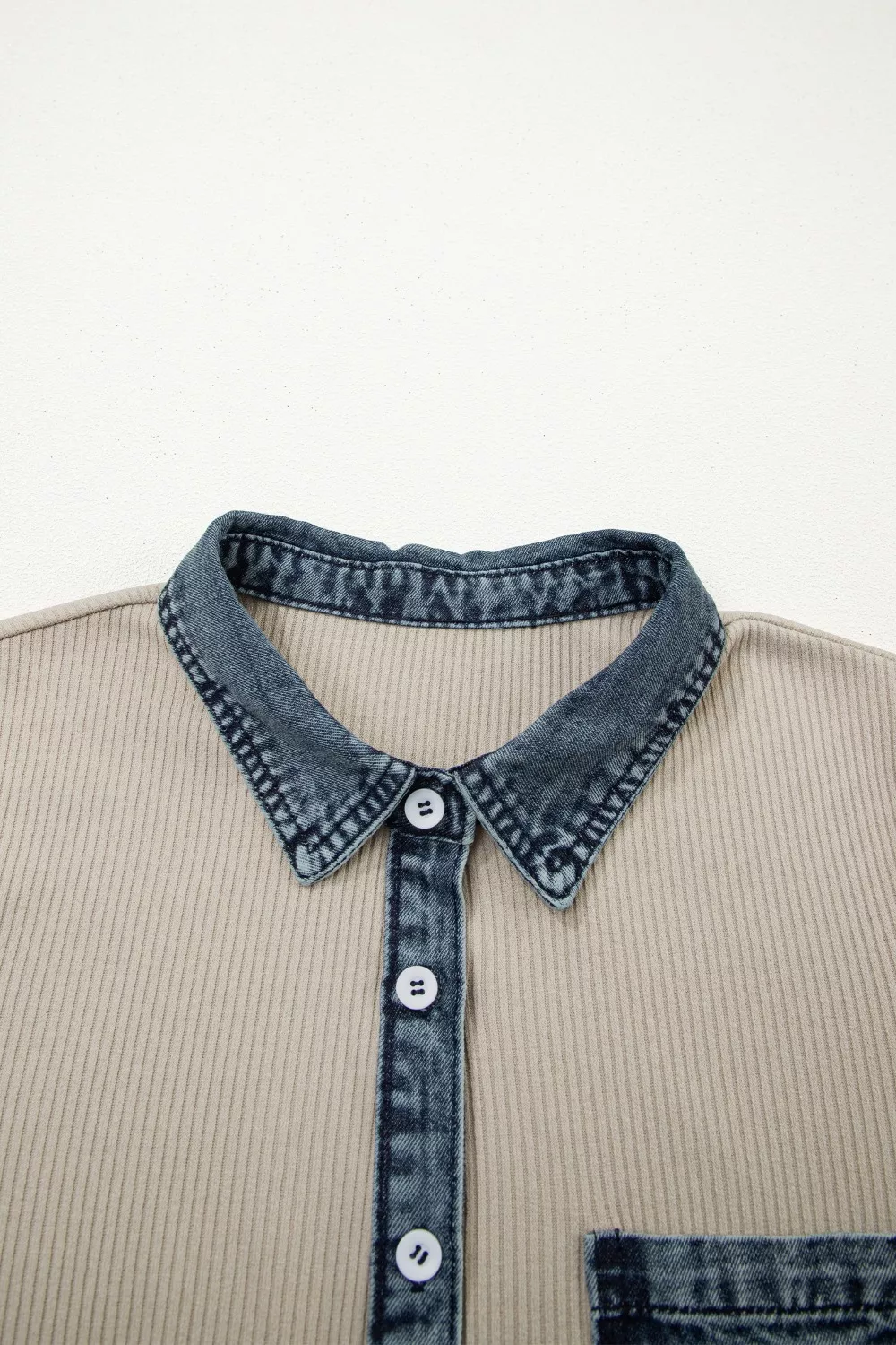 Casual Ribbed Knit Denim Trim Mini Dress, image 6