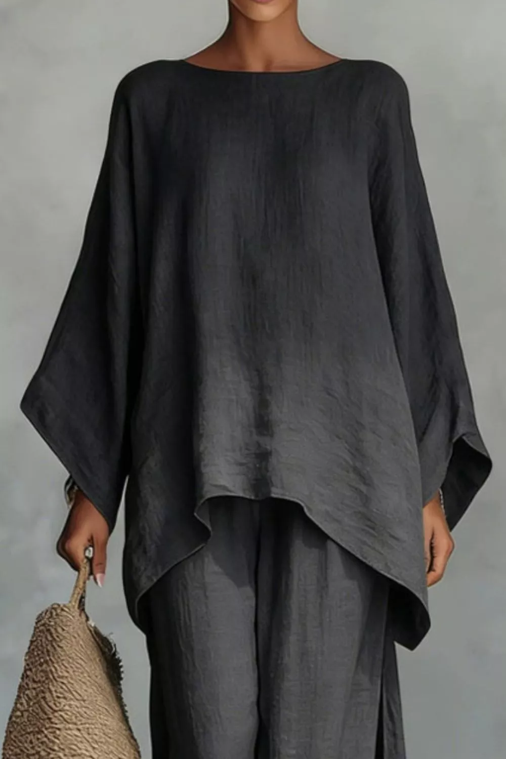 Solid Color Long Sleeve Top and Wide Leg Pants Set, image 6