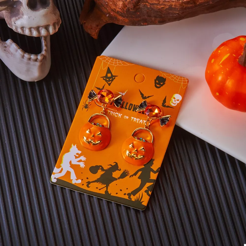 Halloween Rhinestone Pumpkin Dangle Earrings, image 4