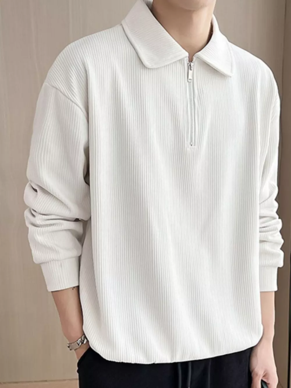 Men's Plus Size Corduroy Half-Zip Polo, image 6