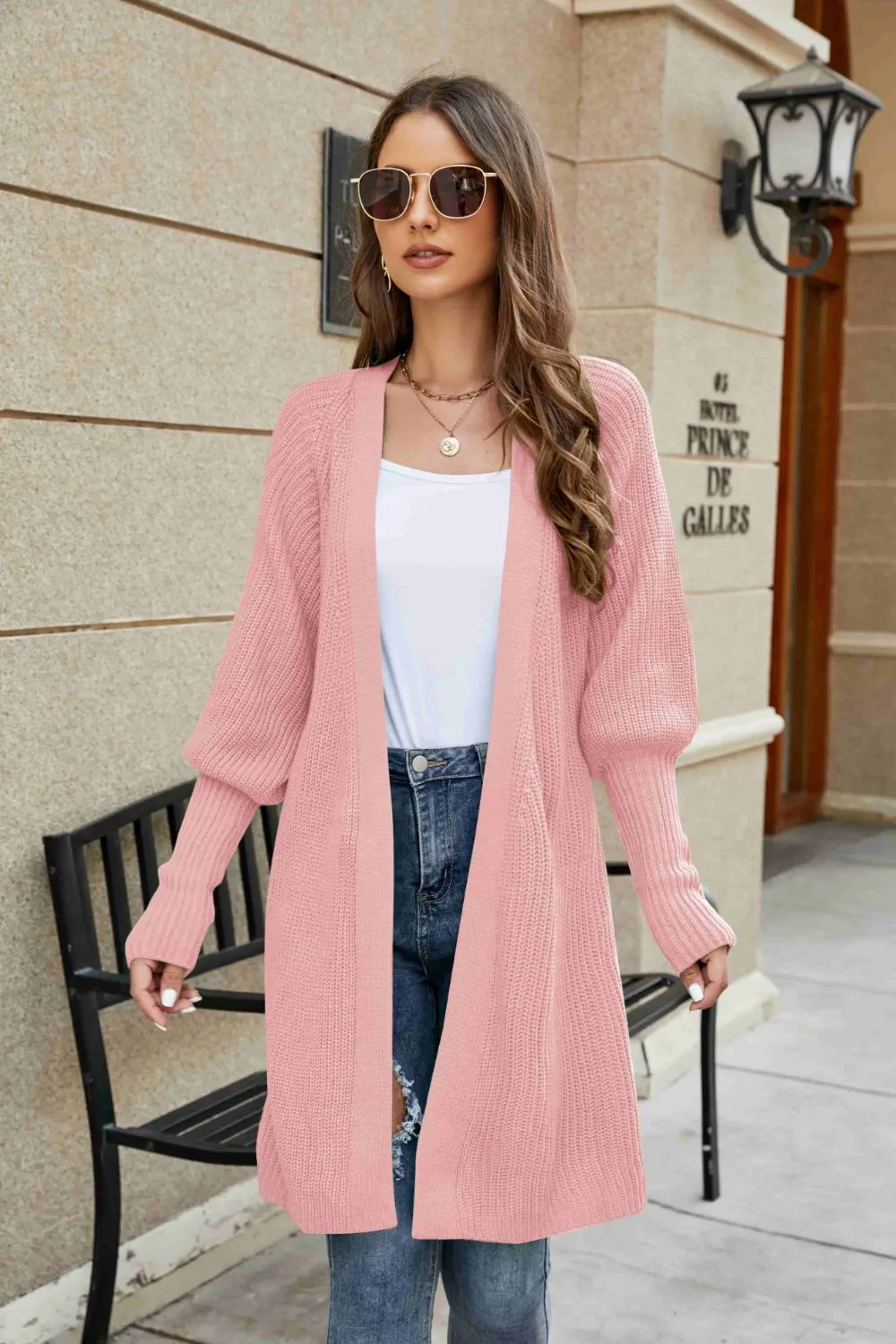 Open Front Lantern Sleeve Cardigan, image 5