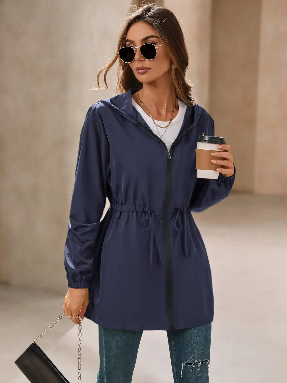 Outdoor Waterproof Long Sleeve Hooded Windbreaker, image 11