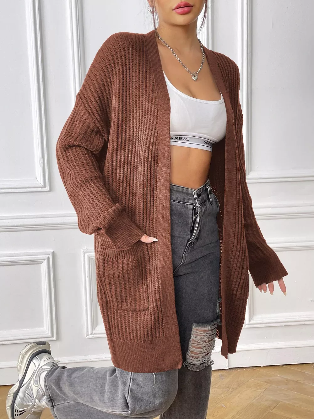 Open Front Drop Shoulder Cardigan, image 15