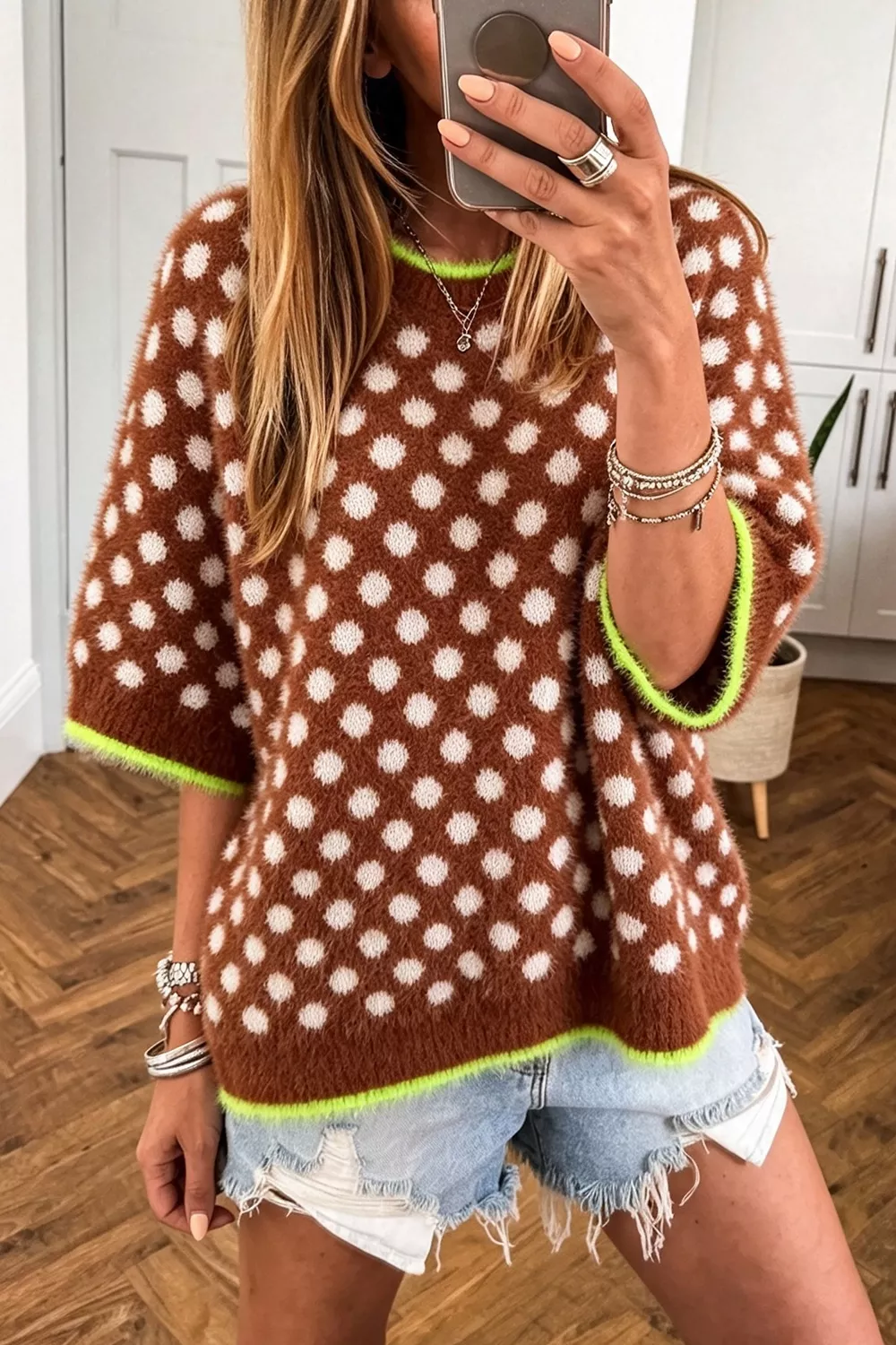Polka Dot 3/4 Sleeve Sweater