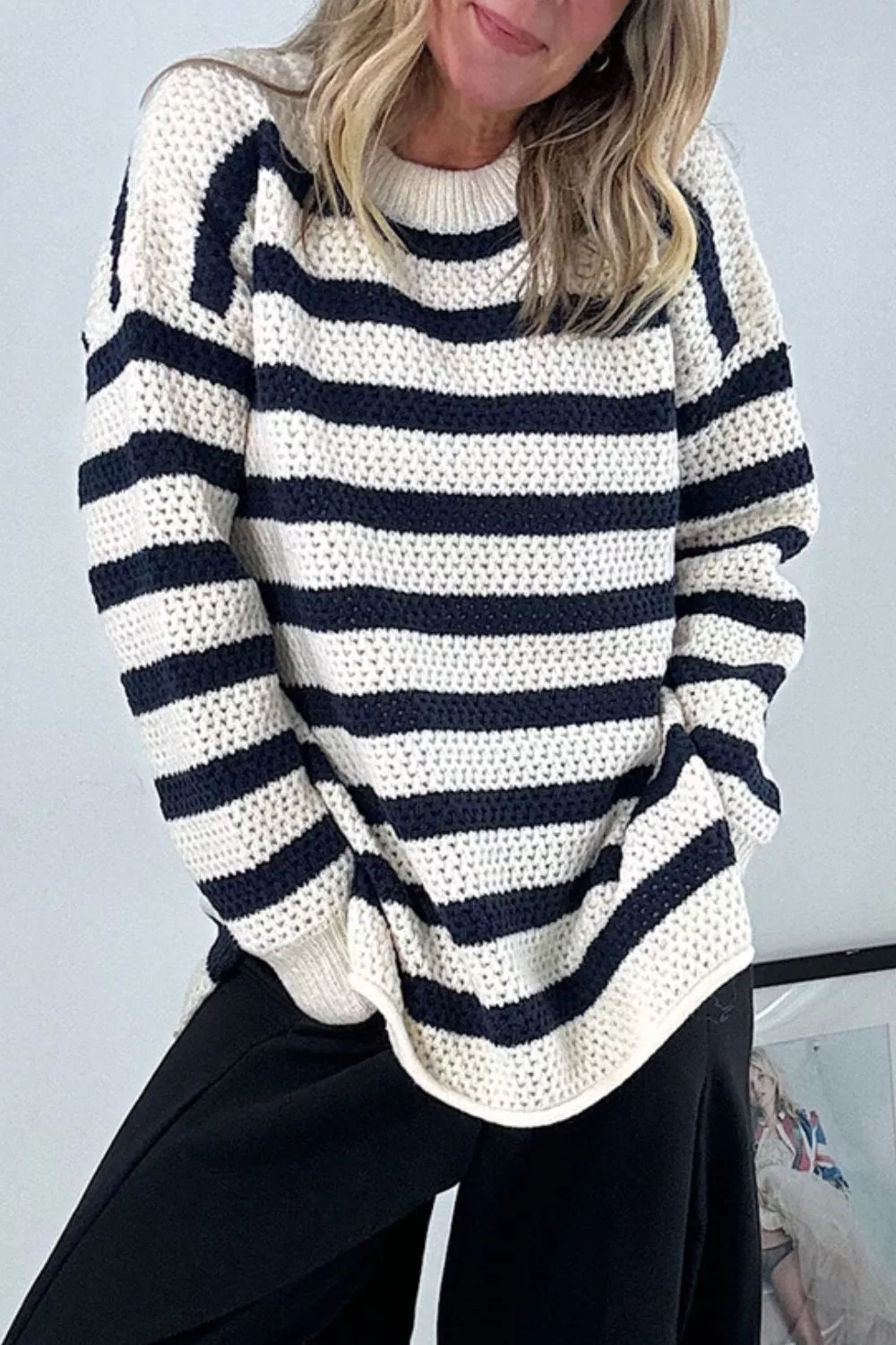 Striped Knit Dropped Shoulder Sweater, image 5