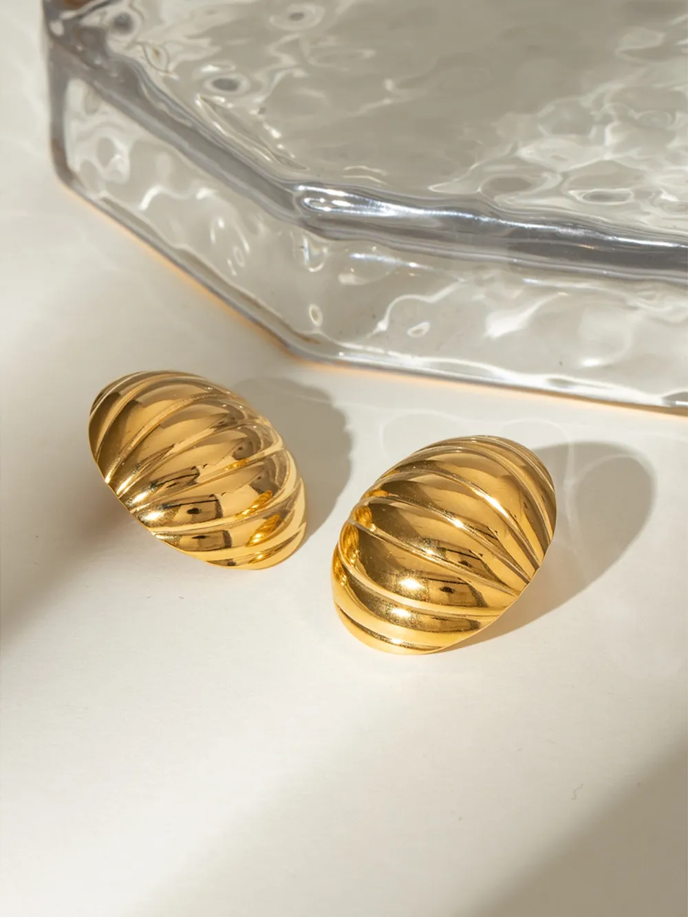 18K Gold-Plated Stainless Steel Ribbed Earrings, image 5