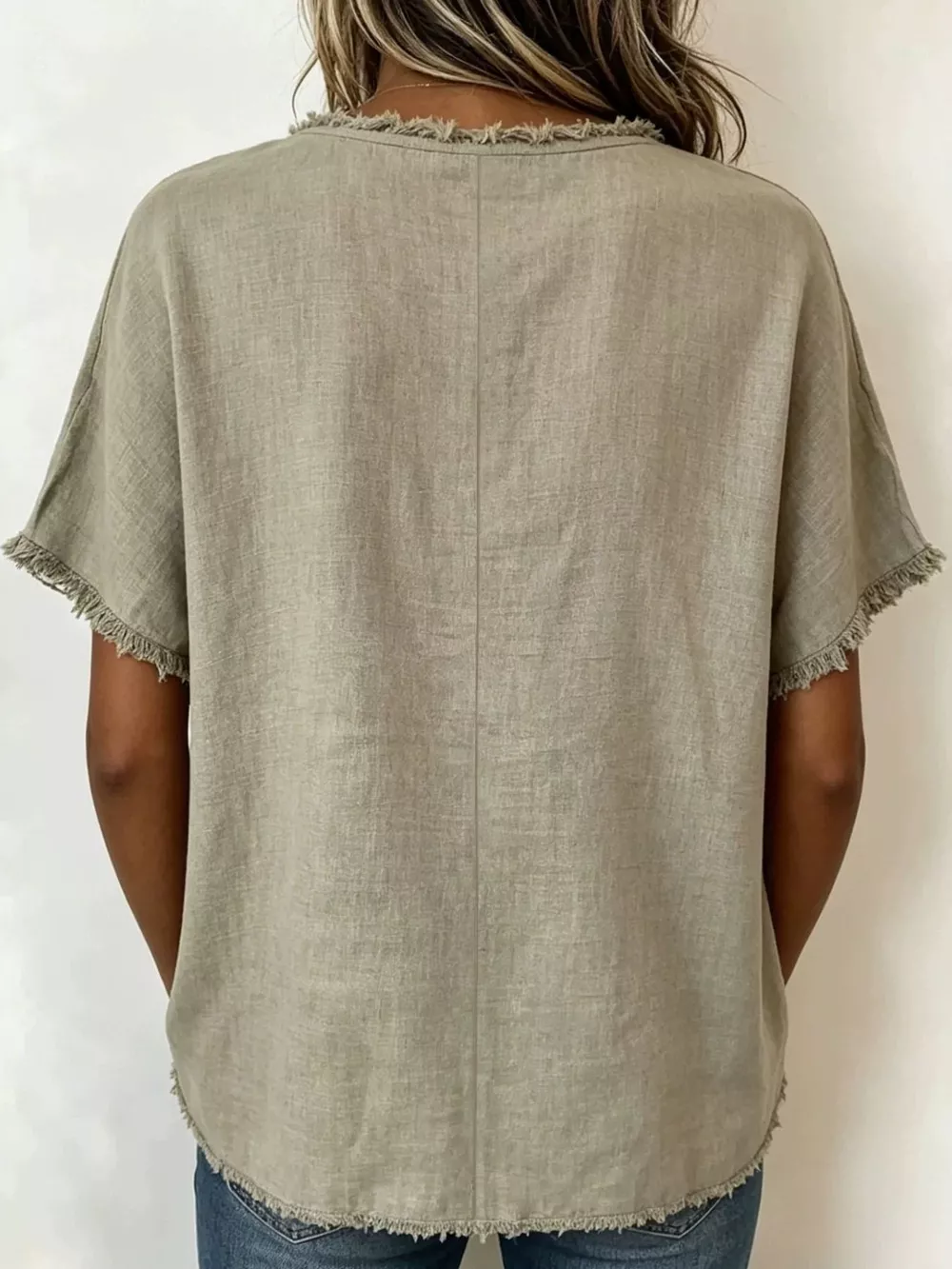 Full Size Frayed Hem Short Sleeve Top Plus Size, image 3