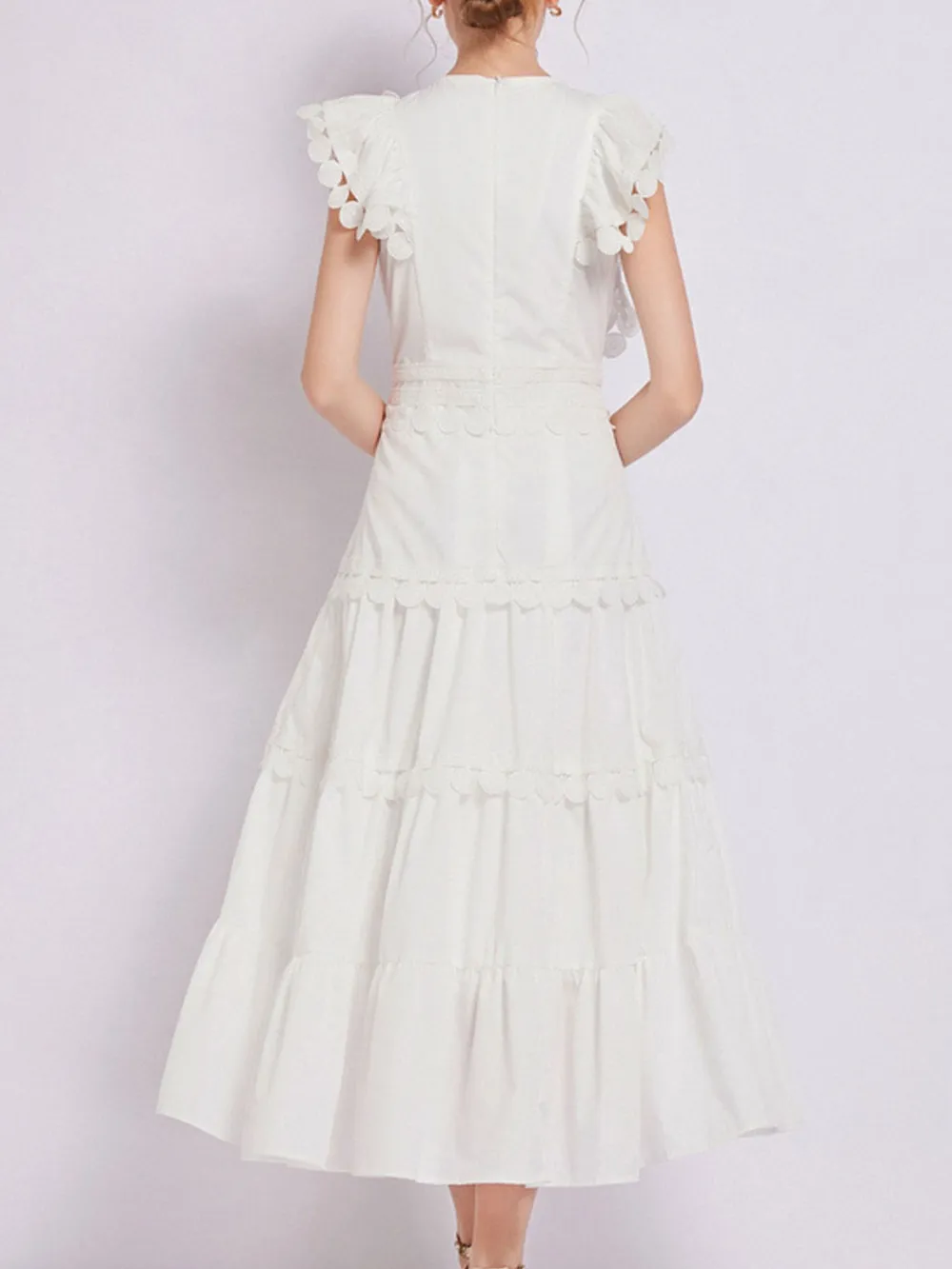 Sleeveless Ruffled Tiered Dress with Embroidered Trim, image 6