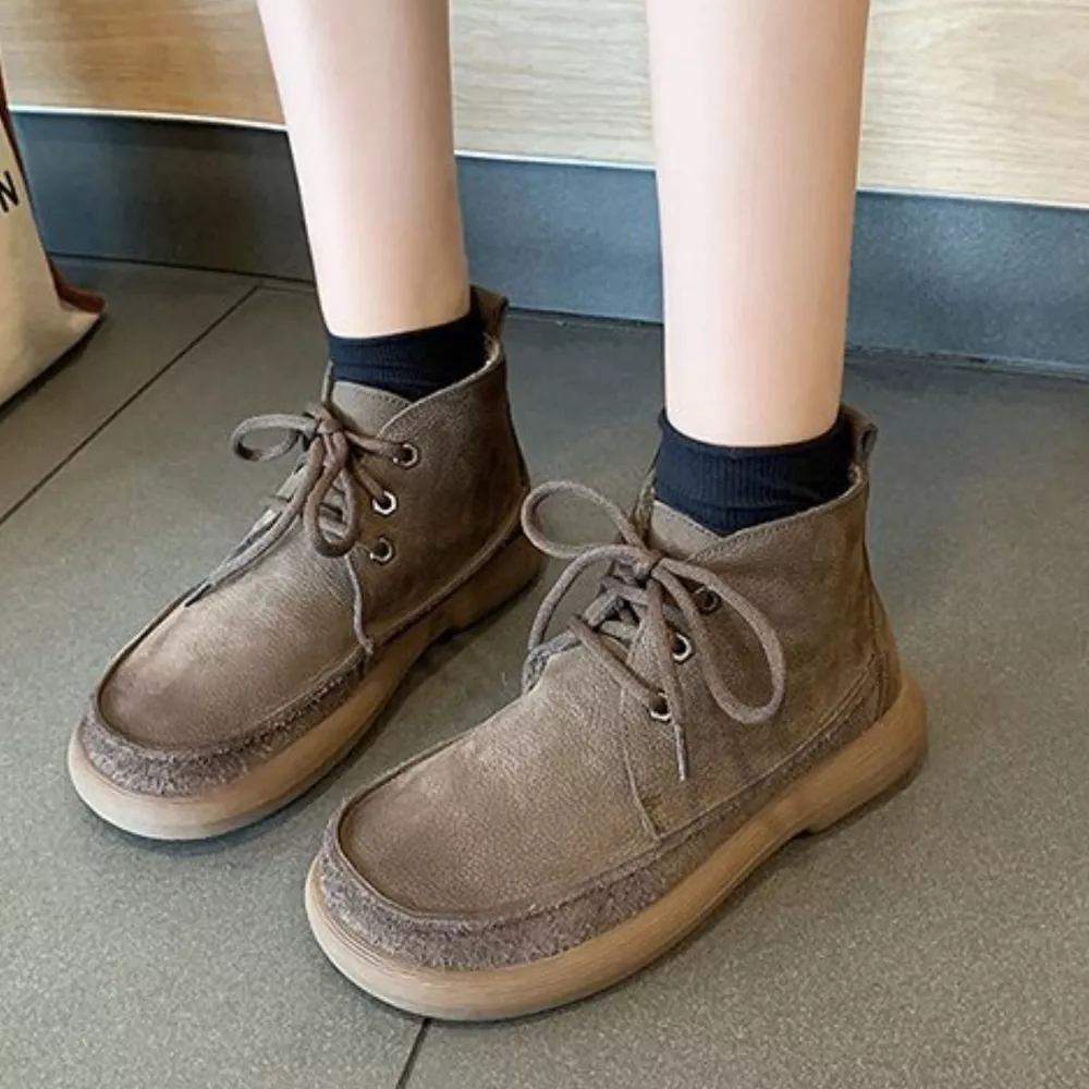Round Toe Lace-Up Ankle Boots