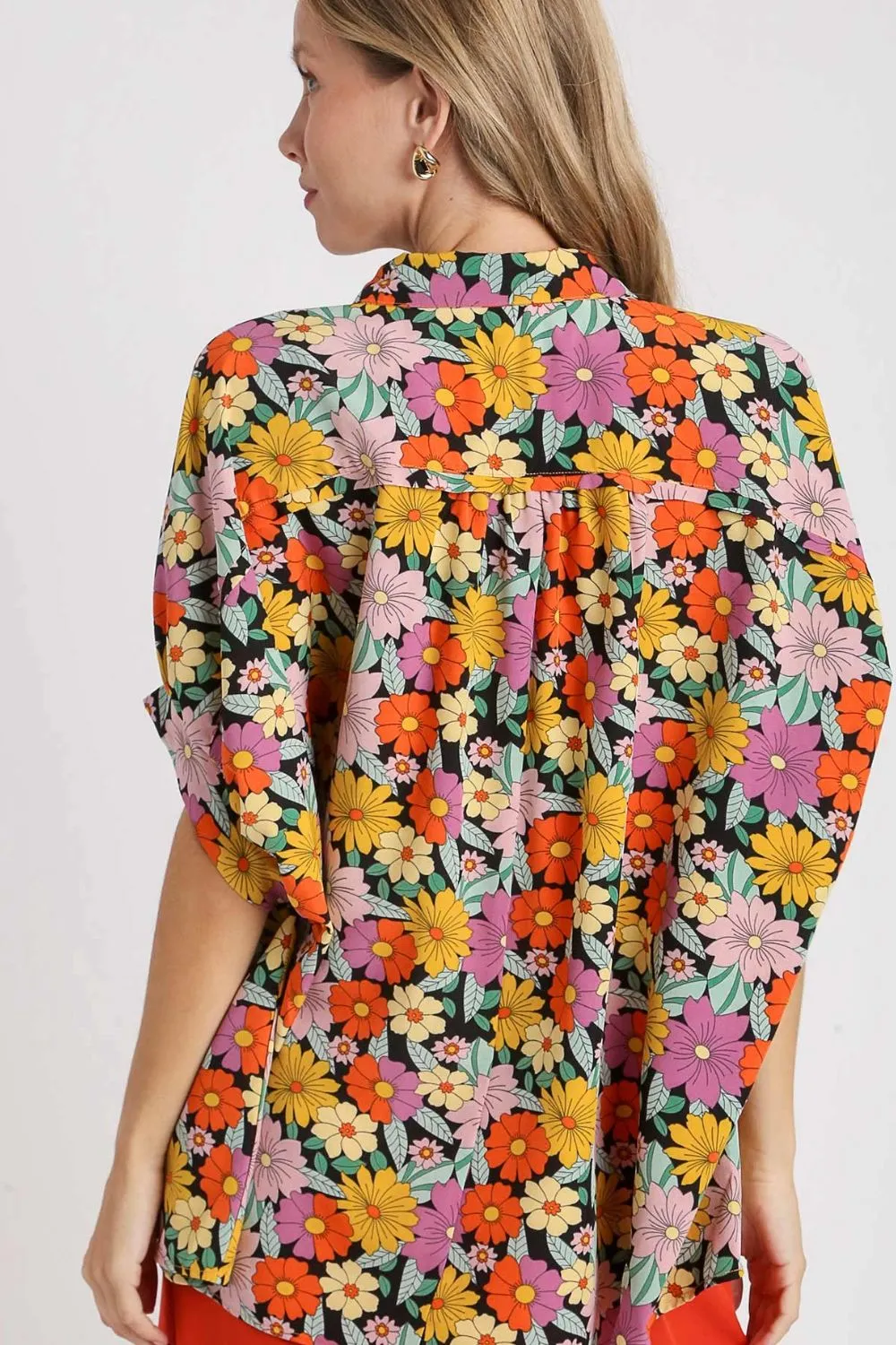 Full Size Flower Print Boxy Cut Button Down Shirt Plus Size, image 3