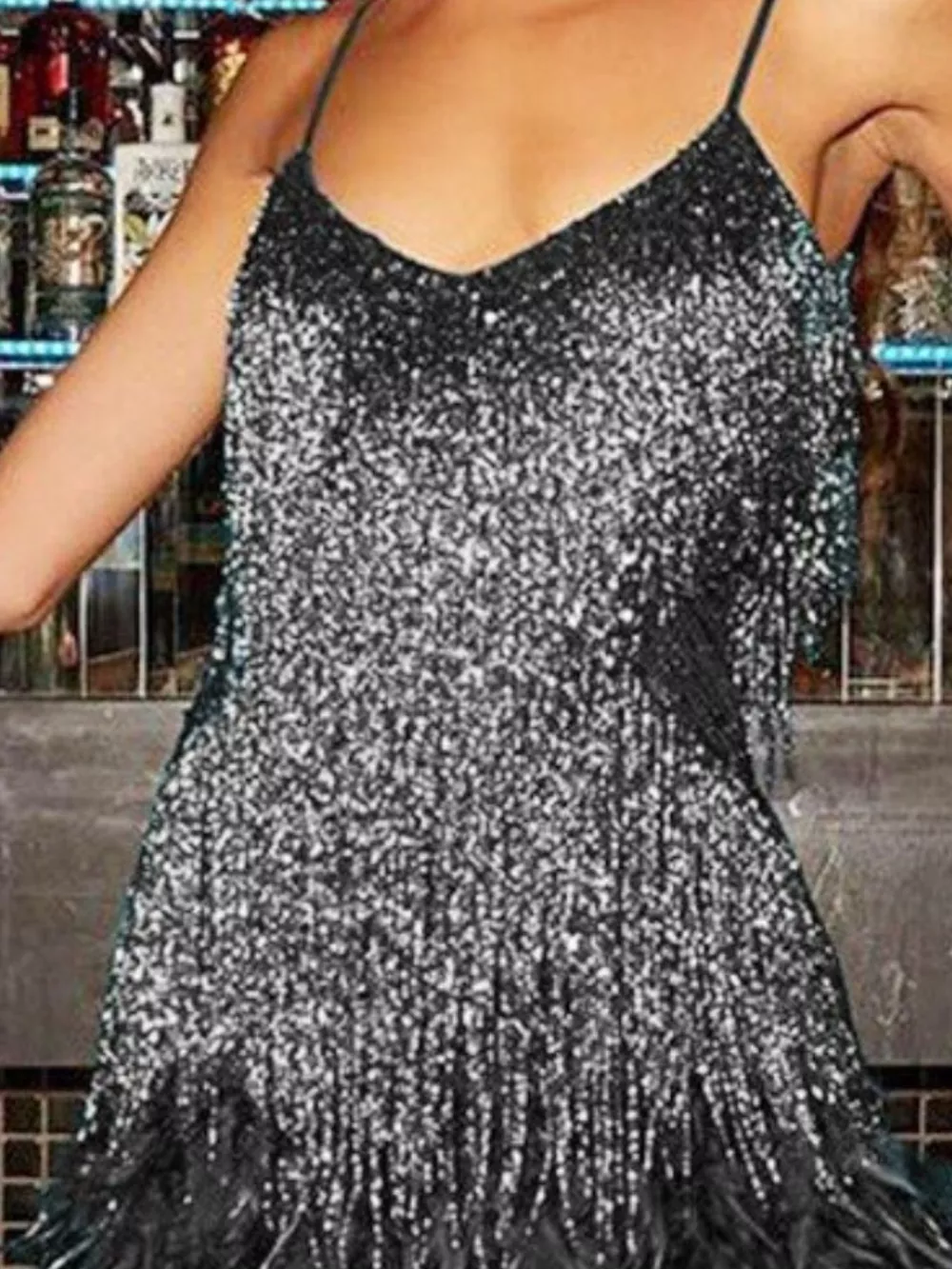 Fringe Feather Hem Mini Dress, image 6