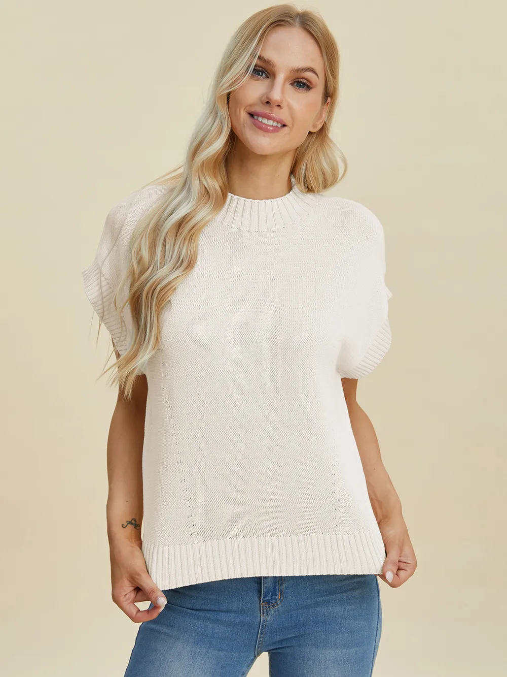 Full Size Mock Neck Short Sleeve Sweater, image 11