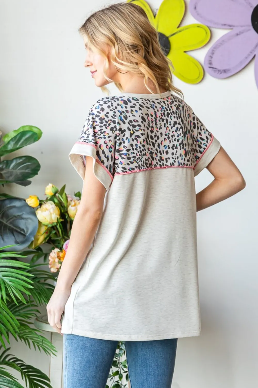 Full Size Exposed Seam Leopard Short Sleeve T-Shirt, image 2