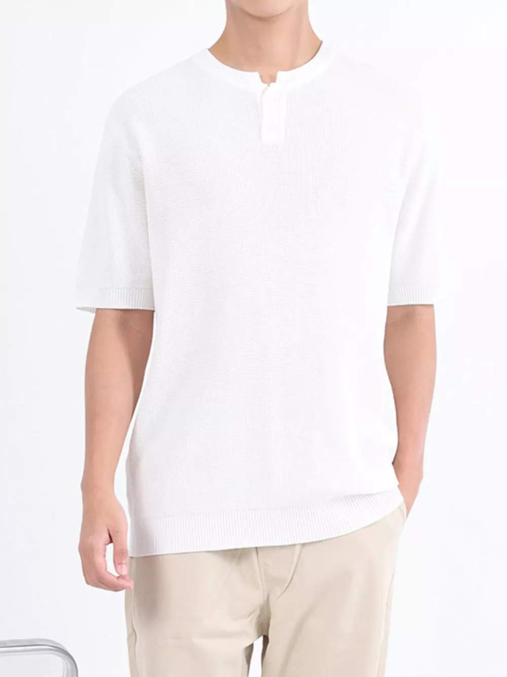 Men's Plus Size Textured Knit Henley T-Shirt, image 10