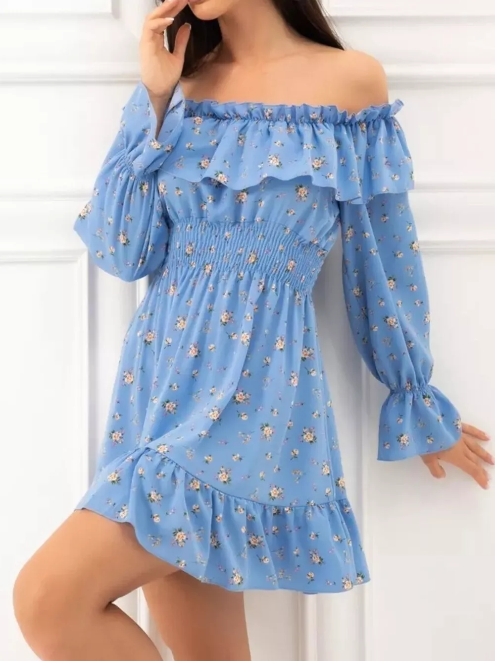 Off-Shoulder Floral Print Ruffle Dress, image 9