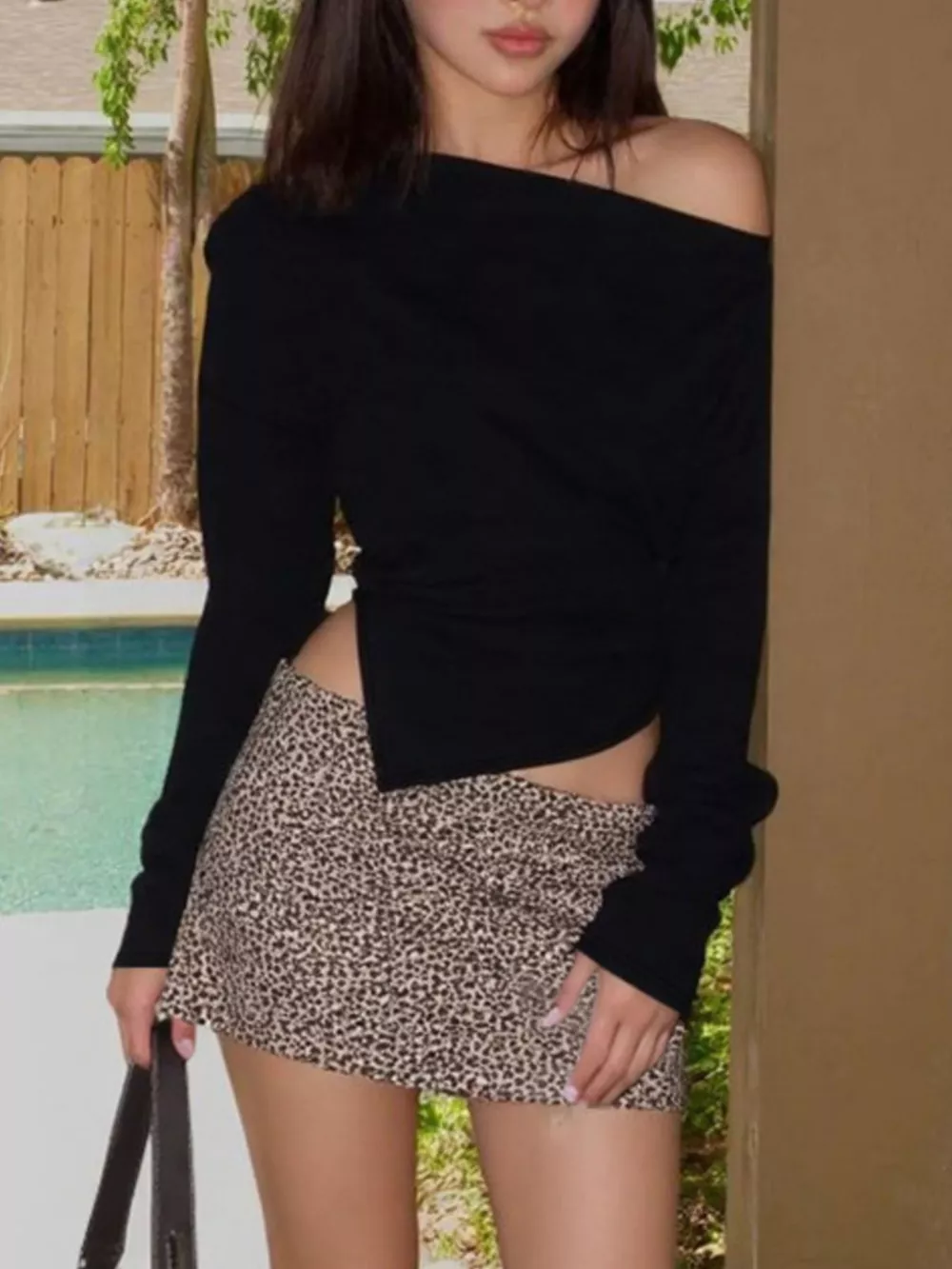 Asymmetrical Off-Shoulder Long Sleeve T-Shirt, image 10