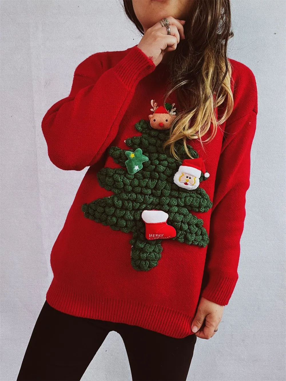 Christmas Tree Round Neck Long Sleeve Sweater, image 3