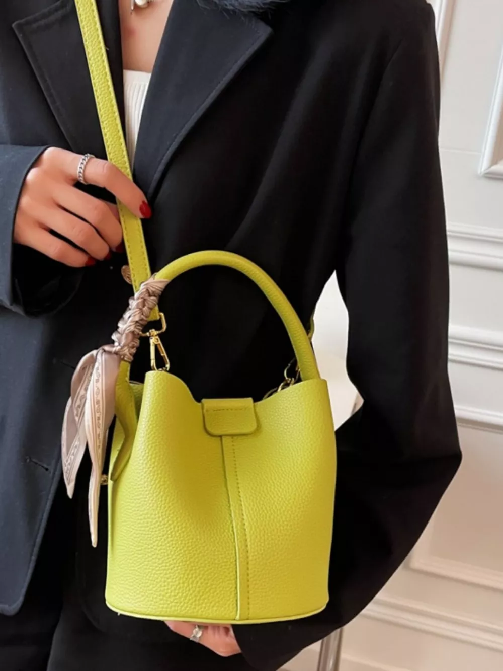 Leather Bucket Crossbody Bag, image 4