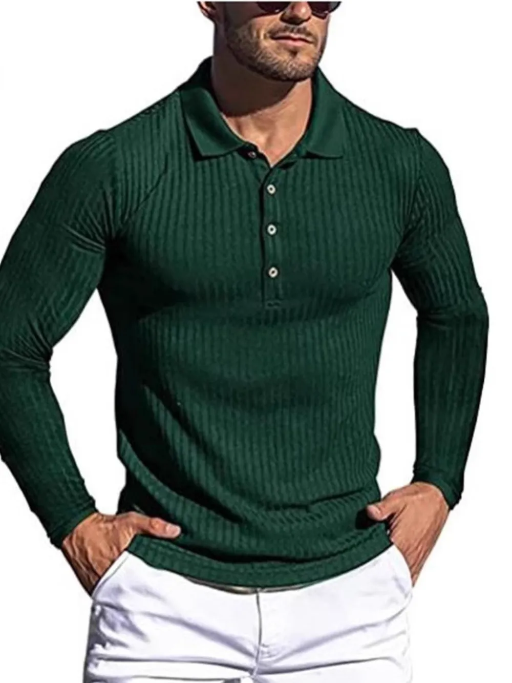Men's Full Size Button Detail Long Sleeve Polo Plus Size, image 5