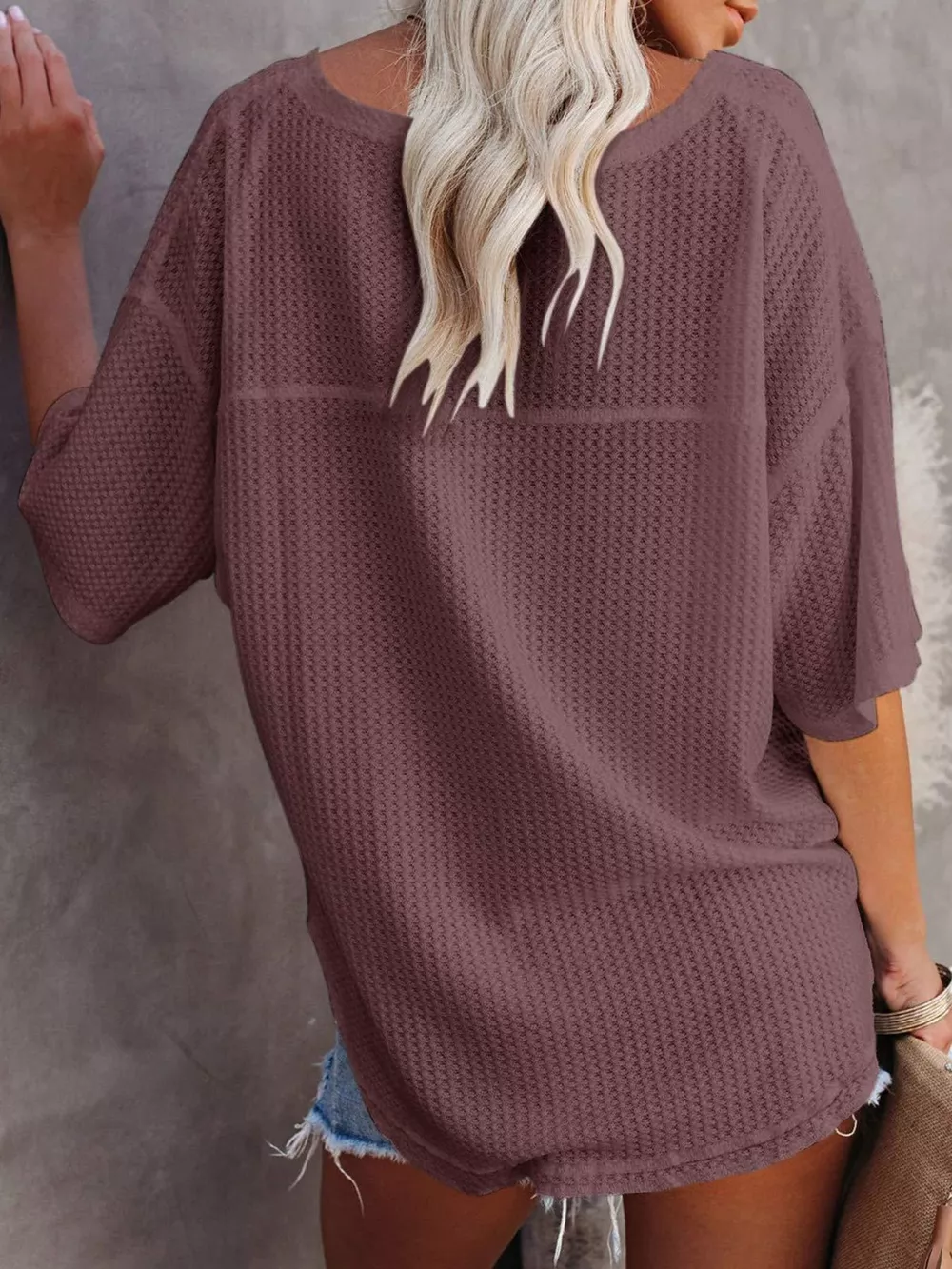 Waffle Knit V-Neck Short Sleeve T-Shirt, image 25