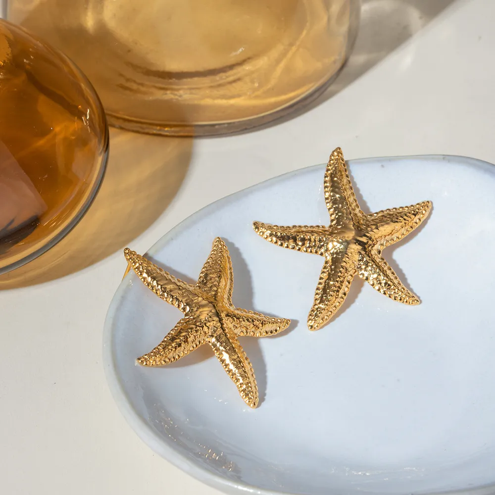 18K Gold-Plated Starfish Stud Earrings, image 3