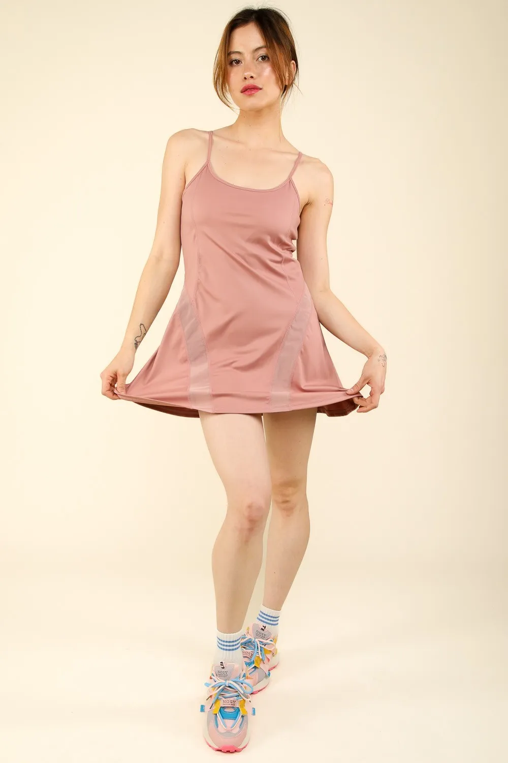 Mesh Detail Tennis Mini Active Dress with Shorts Inside, image 4