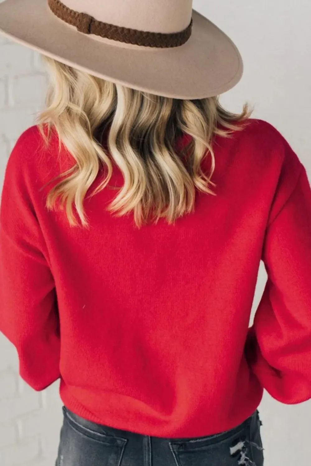 Letter Pearl Detail Round Neck Long Sleeve Sweater, image 2