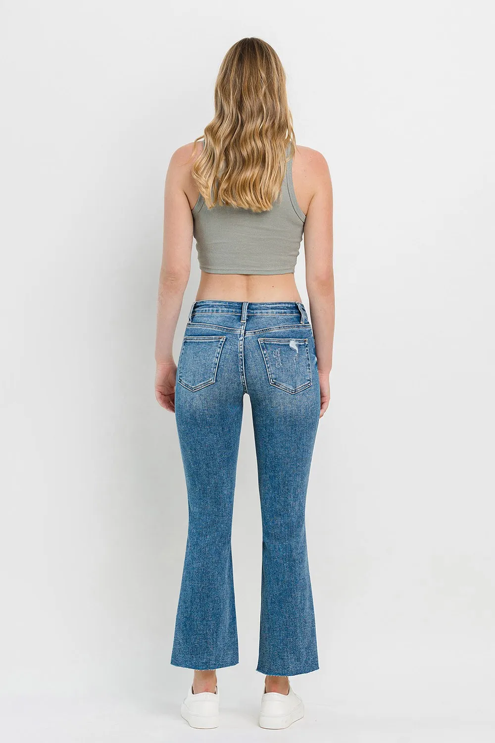 Full Size Mid Rise Distressed Cropped Flare Jeans, image 5
