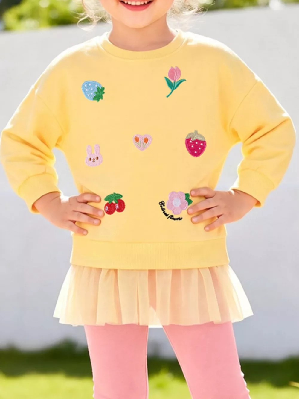 Children's Applique Sweatshirt and Leggings Two-Piece Set with Tulle Hem, image 3