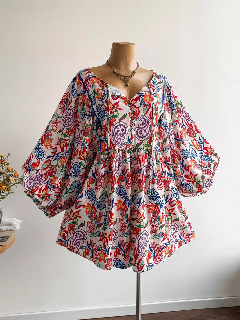 Plus Size Boho Floral Print Button-Down Romper, image 3