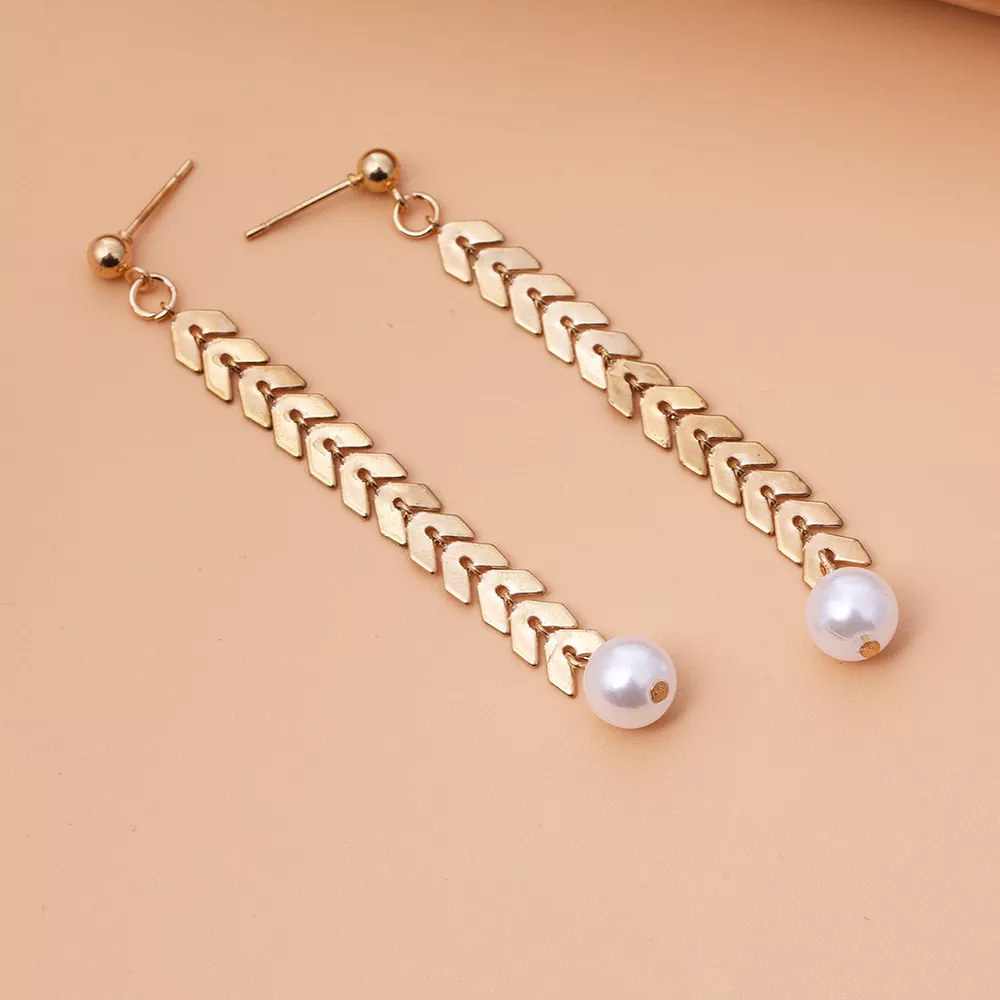 Wheat‑Spike Faux Pearl Necklace Bracelet Earrings 3‑Pcs Jewelry Set, image 7