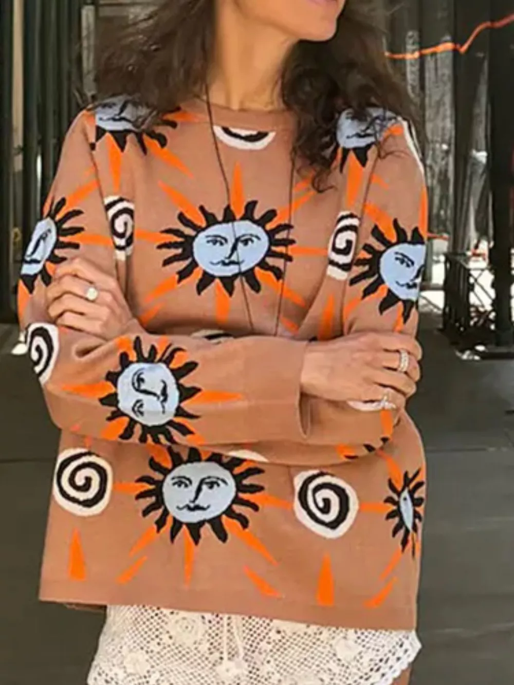 Sun Graphic Top & Cardigan and Pants 3-Piece Sweater Set, image 4
