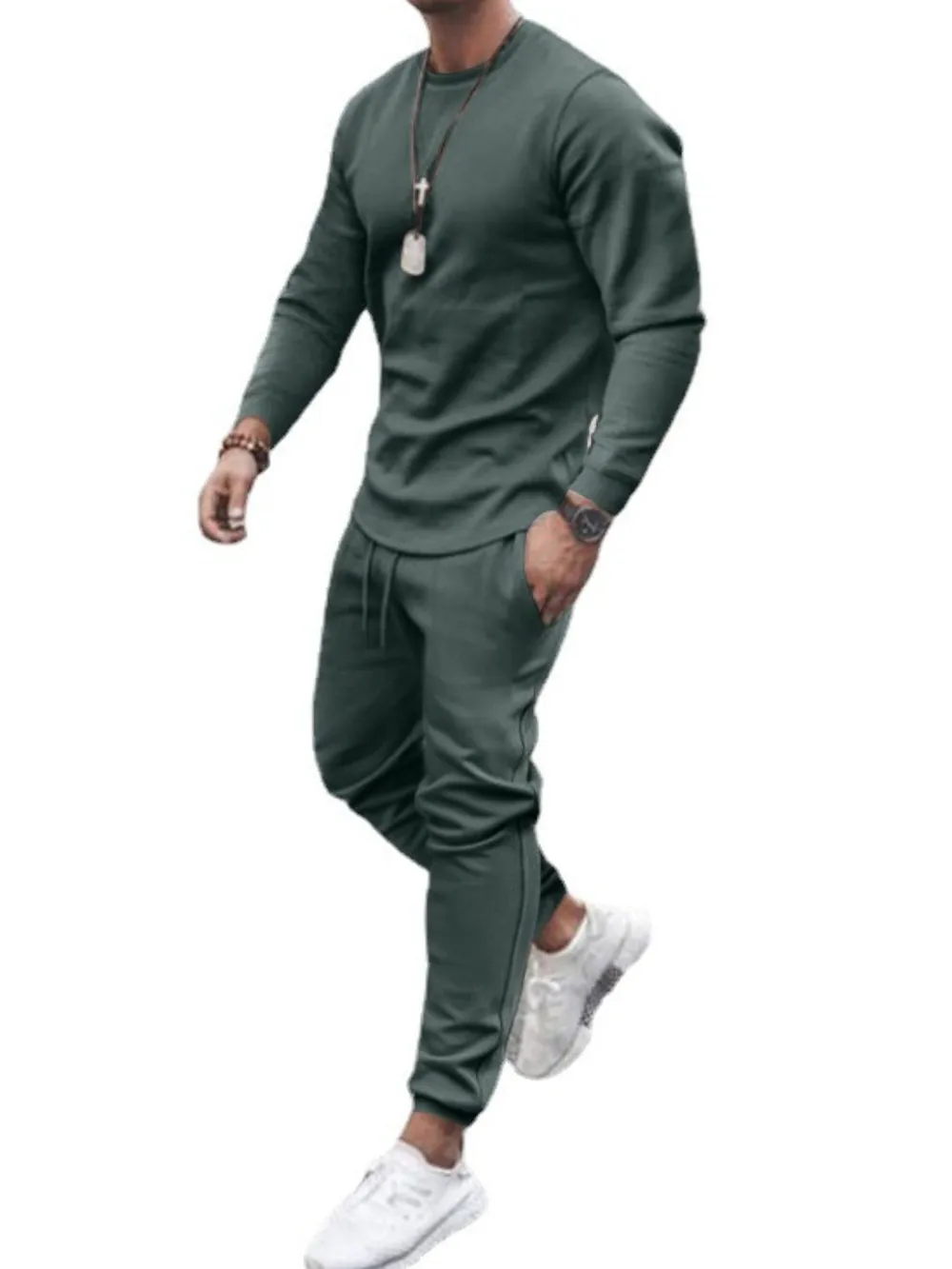 Men's Full Size Round Neck Long Sleeve Top and Pants Set Plus Size, image 9