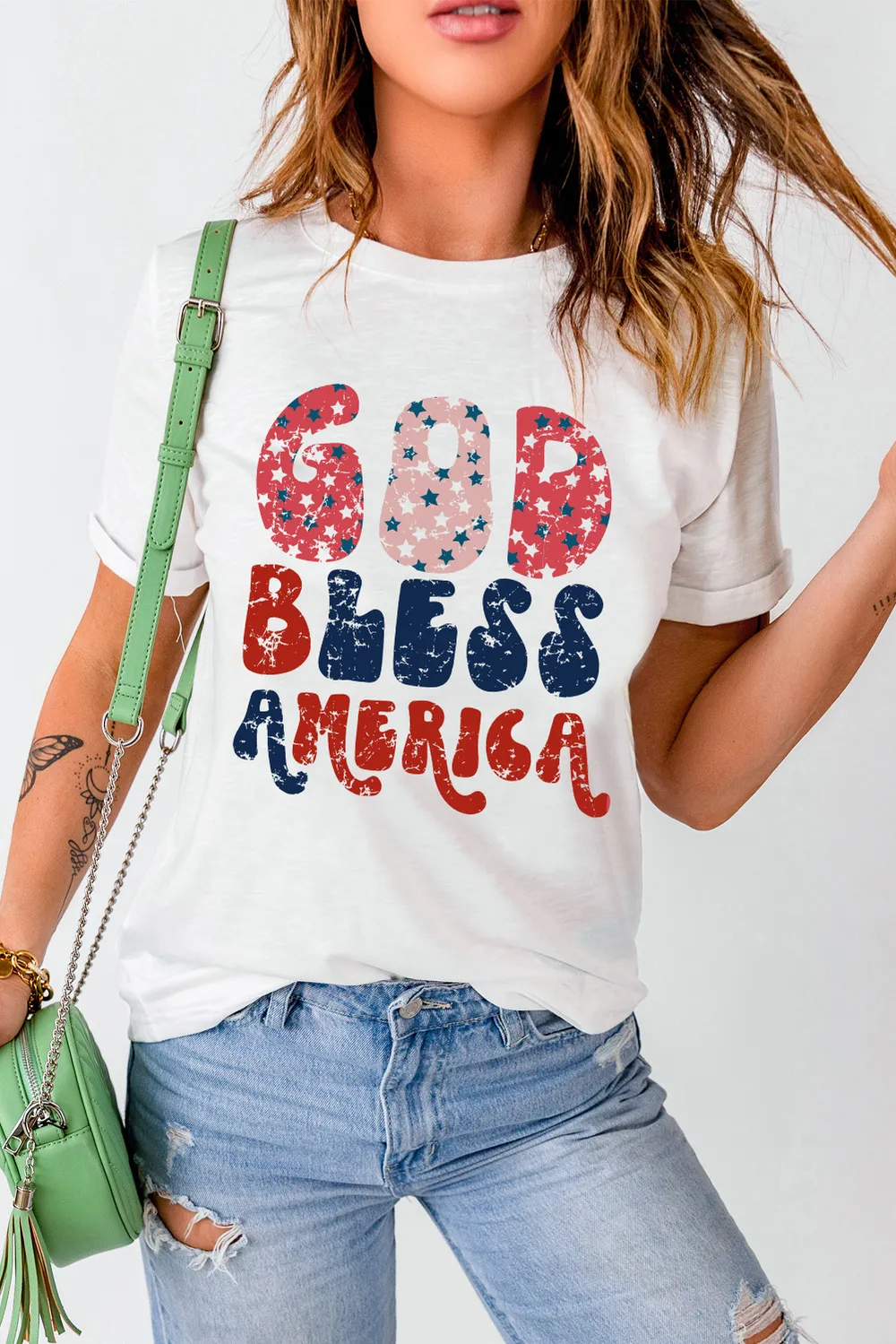 Letter Graphic Round Neck Short Sleeve T-Shirt, image 5